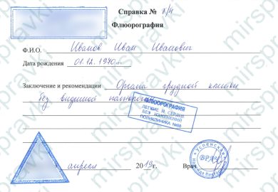 Купить справку с результатом флюорографии