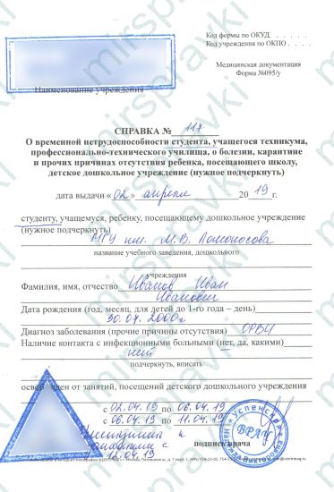 Купить справку 095/у